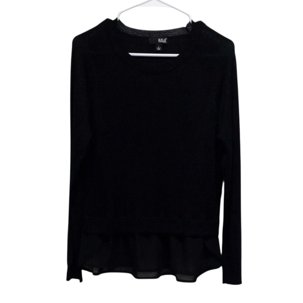 Ana Metallic Black Ruffle Hem Long Sleeve Top